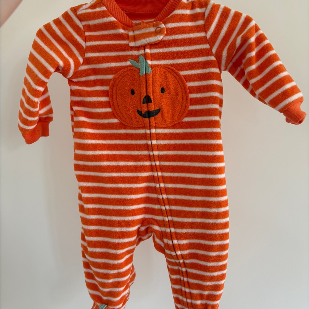 🎃 Fuzzy Striped Pumpkin Onesie